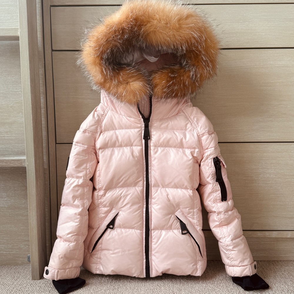 SAM Light Pink Down Jacket with Fur Trim